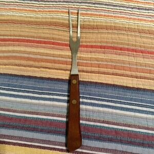 Vintage Stainless Steel USA Carving Fork Wood Handle 10 Inch